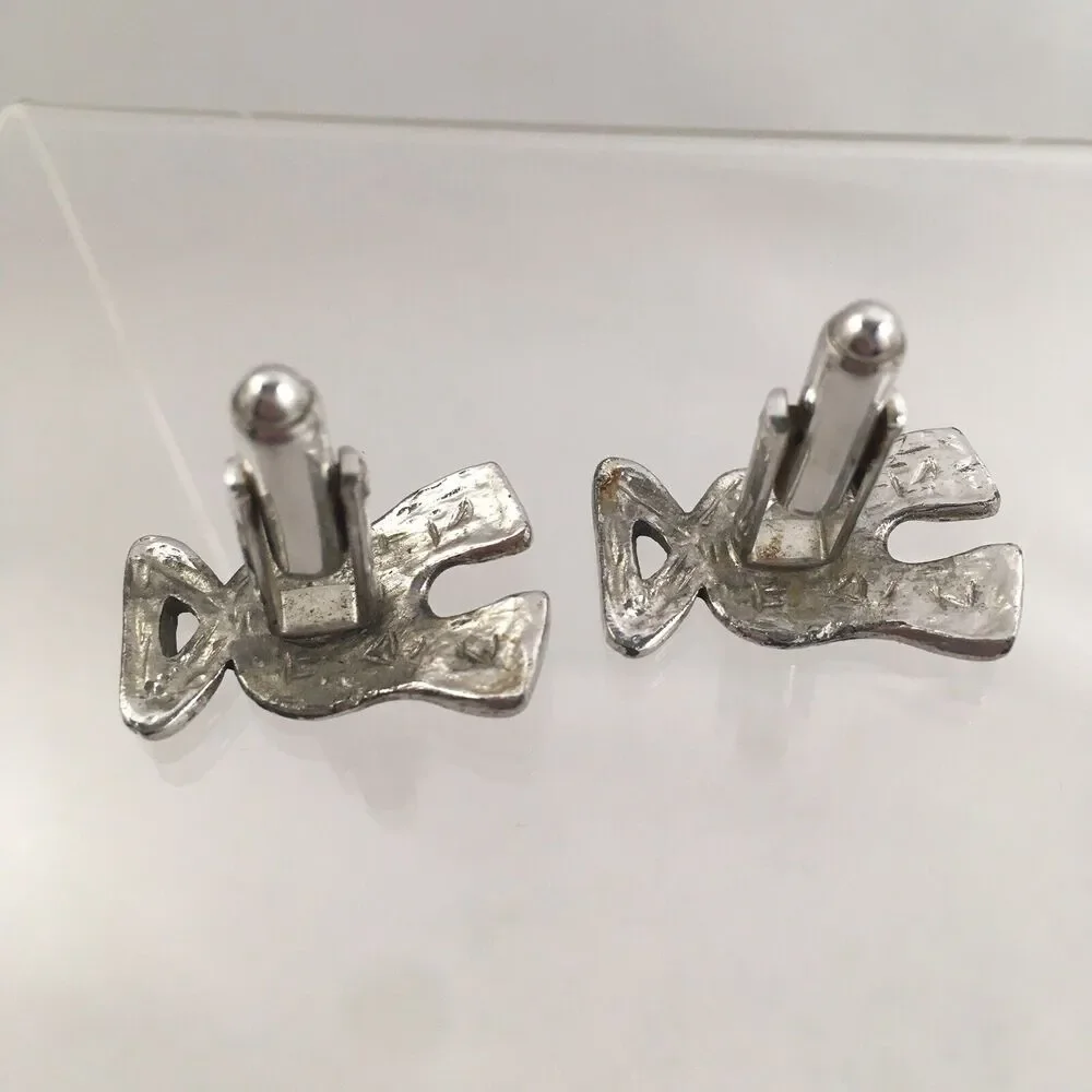 Alien Humanoid Human Figure Cufflinks Silver Tone Southwestern VTG Shields J4